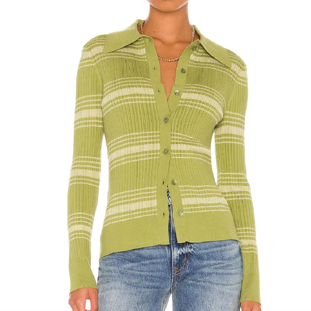 SONG OF STYLE GREEN STRIPED BUTTON-UP CARDIGAN
